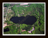 Aerial image of [104] Brady Lake in Mecosta, MI with Black Wood frame