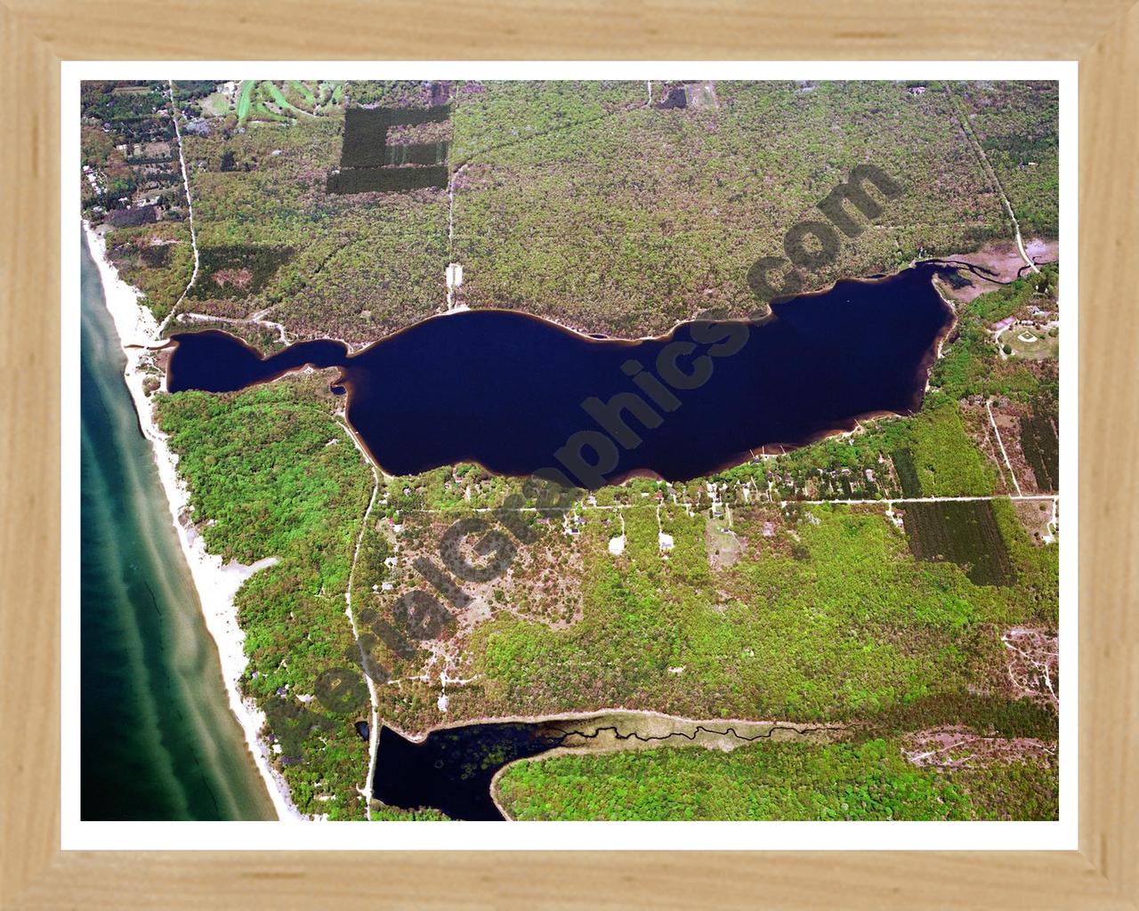 Aerial image of [1055] Duck Lake in Muskegon, MI with Natural Wood frame