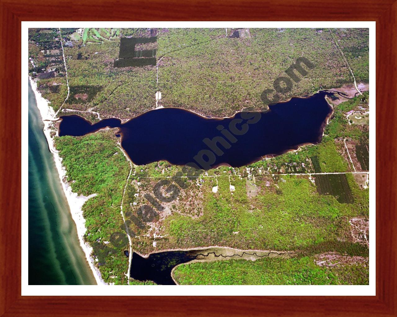 Aerial image of [1055] Duck Lake in Muskegon, MI with Cherry Wood frame