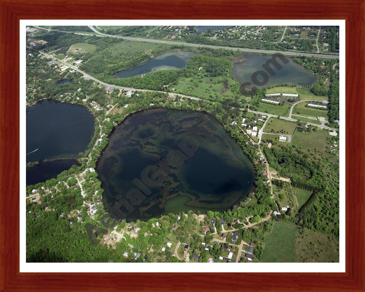 Aerial image of [107] Briggs Lake in Livingston, MI with Cherry Wood frame