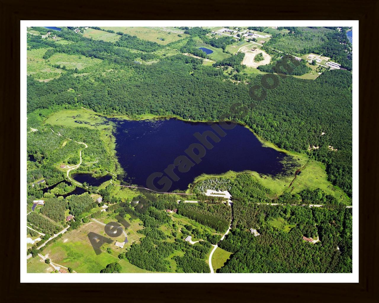 Aerial image of [1094] Pickerel Lake in Kent, MI with Black Wood frame