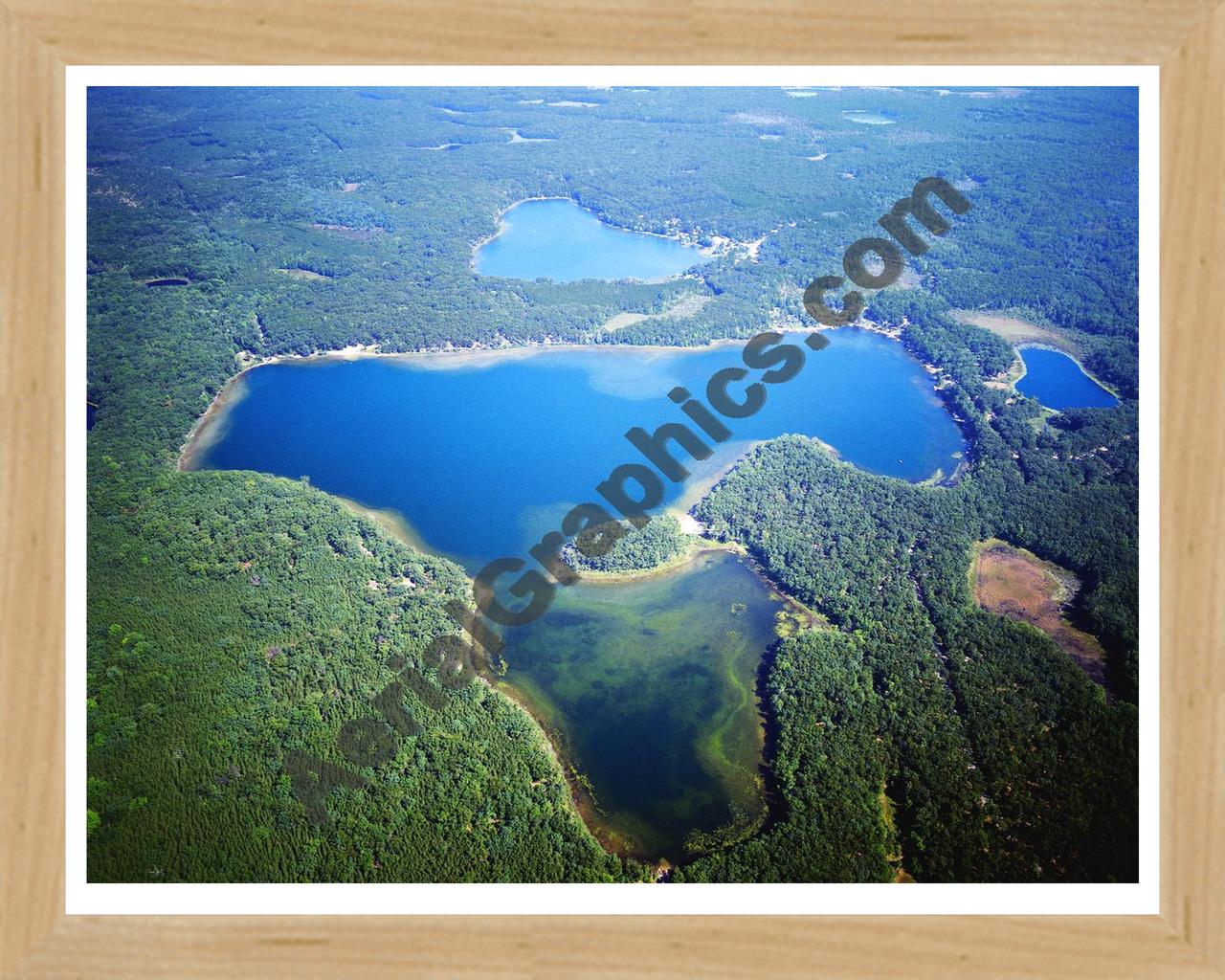 Aerial image of [1134] Nichols Lake in Newaygo, MI with Natural Wood frame