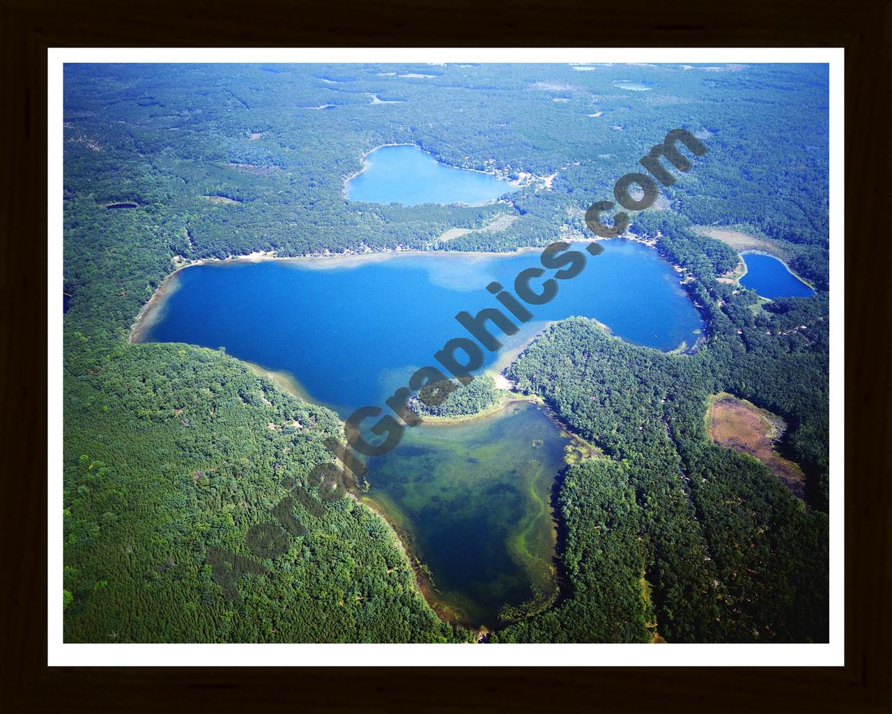 Aerial image of [1134] Nichols Lake in Newaygo, MI with Black Wood frame