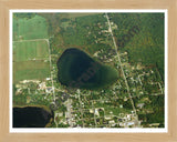 Aerial image of [113] Brownlee Lake in Alcona, MI with Natural Wood frame