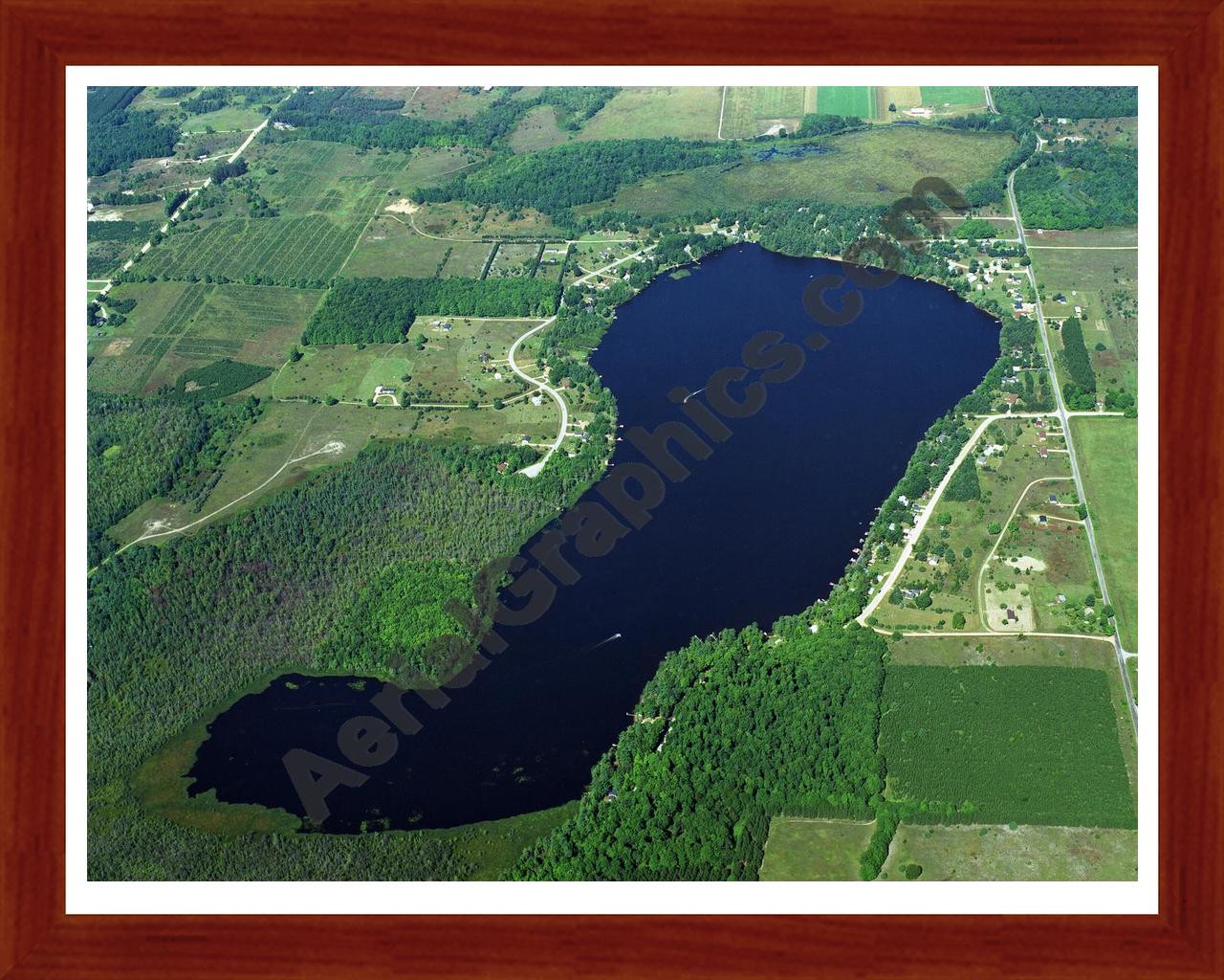 Aerial image of [1140] Crawford Lake in Kalkaska, MI with Cherry Wood frame