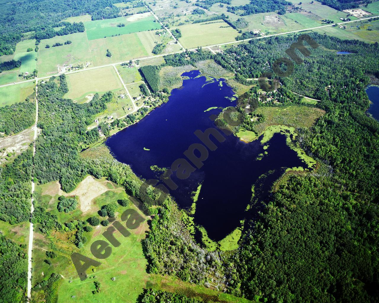 Aerial image of [1143] Merrill Lake in Mecosta, MI with Canvas Wrap frame