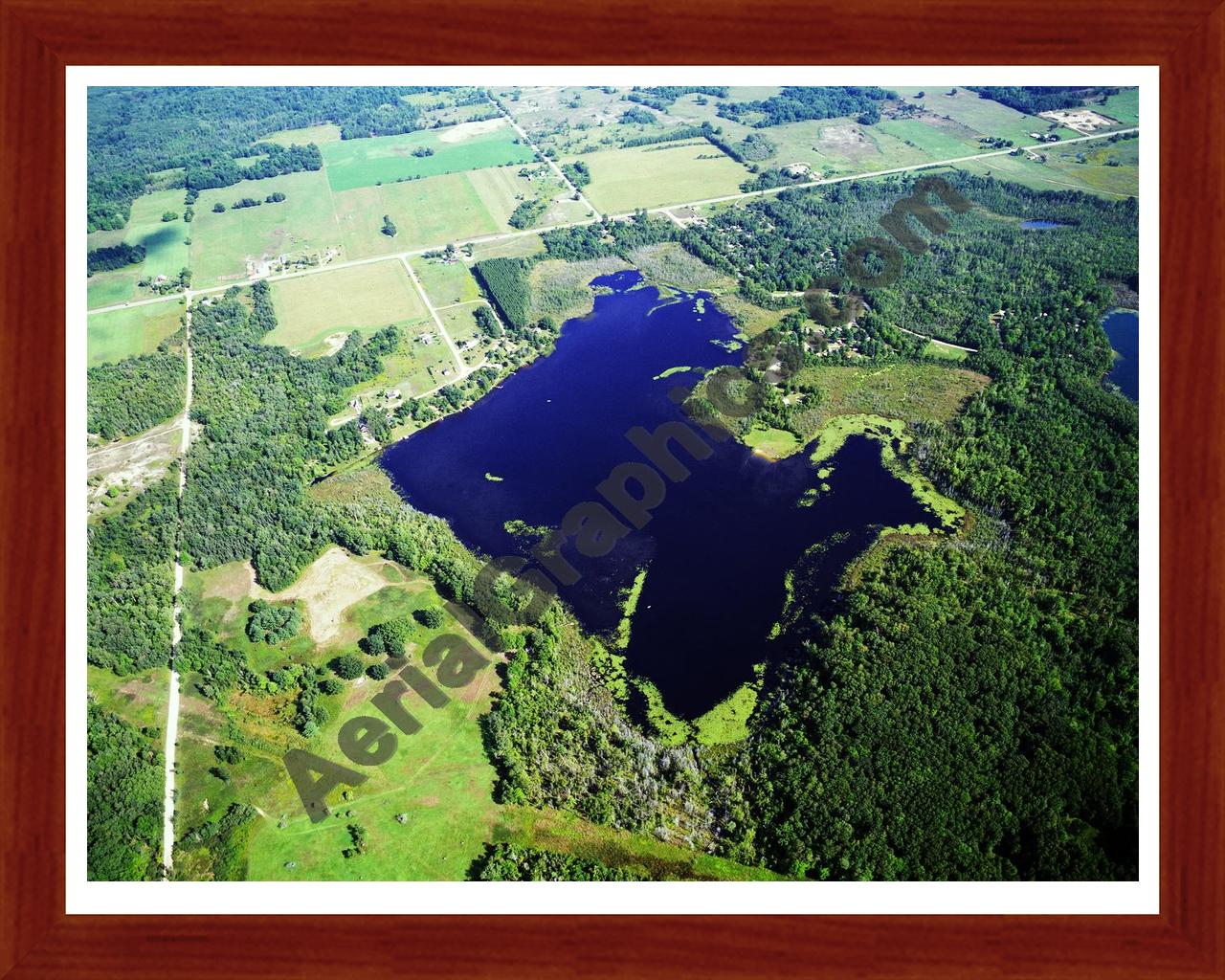 Aerial image of [1143] Merrill Lake in Mecosta, MI with Cherry Wood frame