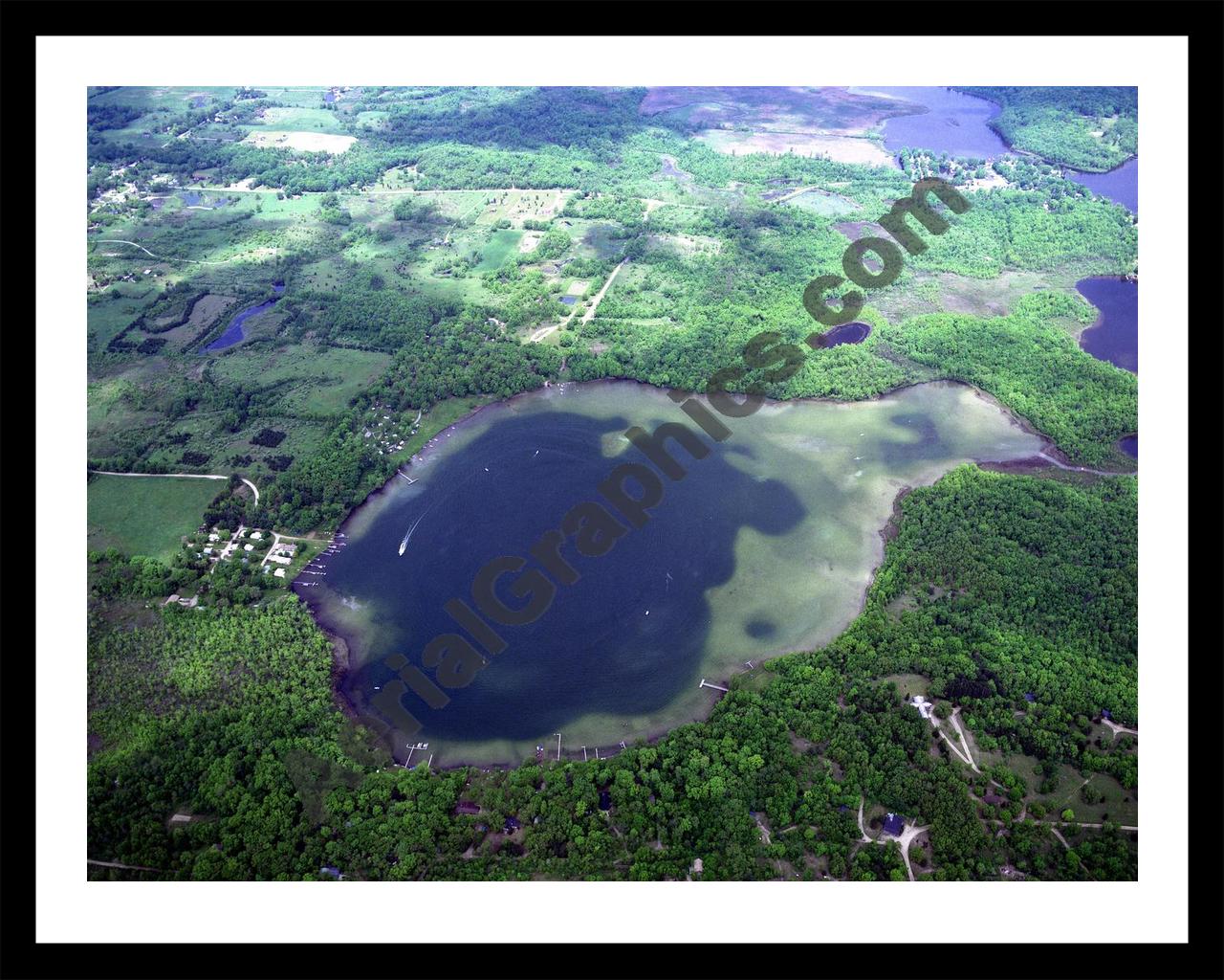 Aerial image of [114] Bruin Lake in Washtenaw, MI with Black Metal frame