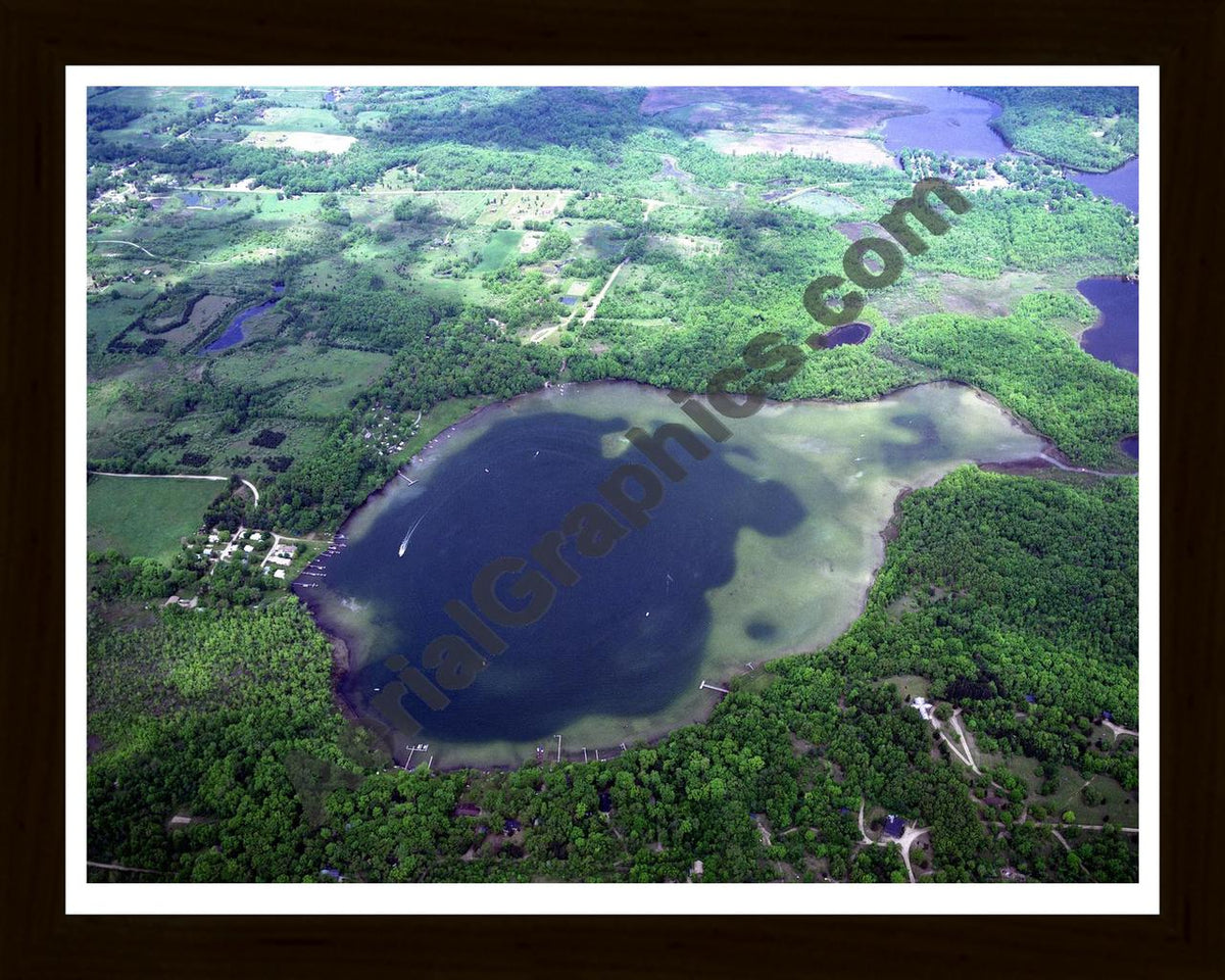 Aerial image of [114] Bruin Lake in Washtenaw, MI with Black Wood frame