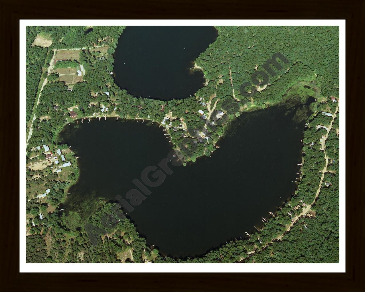 Aerial image of [120] Burns Lake in Muskegon, MI with Black Wood frame