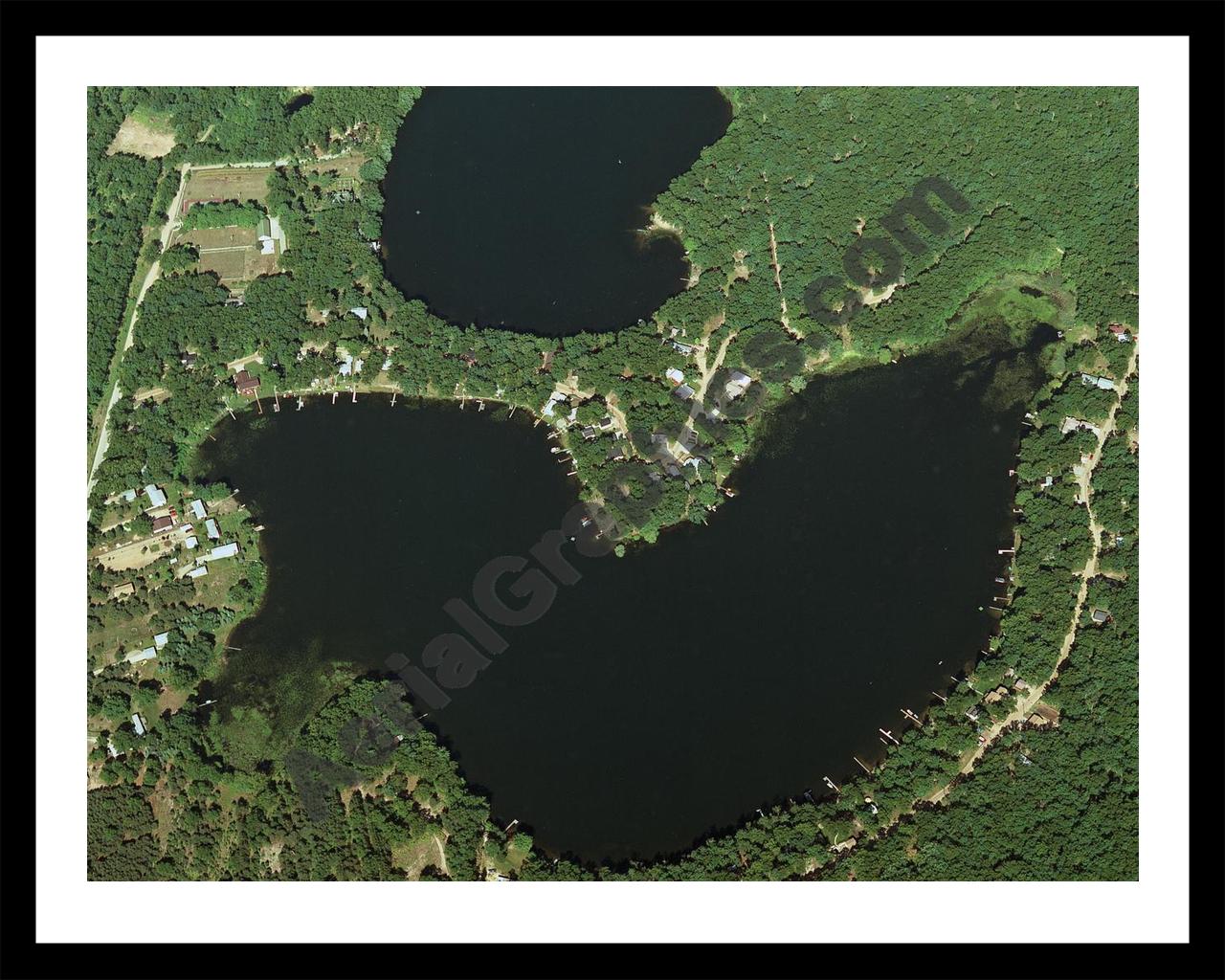 Aerial image of [120] Burns Lake in Muskegon, MI with Black Metal frame