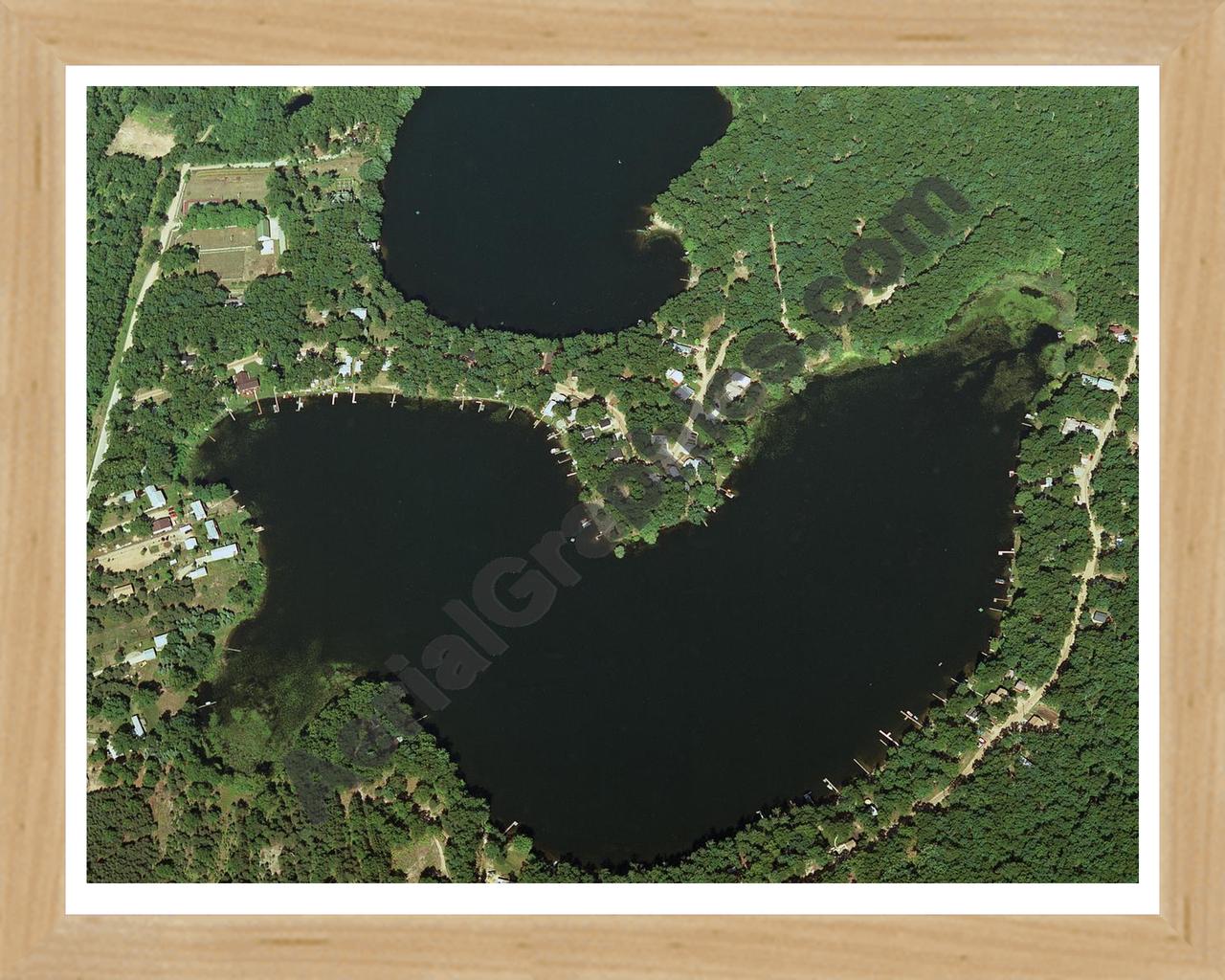 Aerial image of [120] Burns Lake in Muskegon, MI with Natural Wood frame