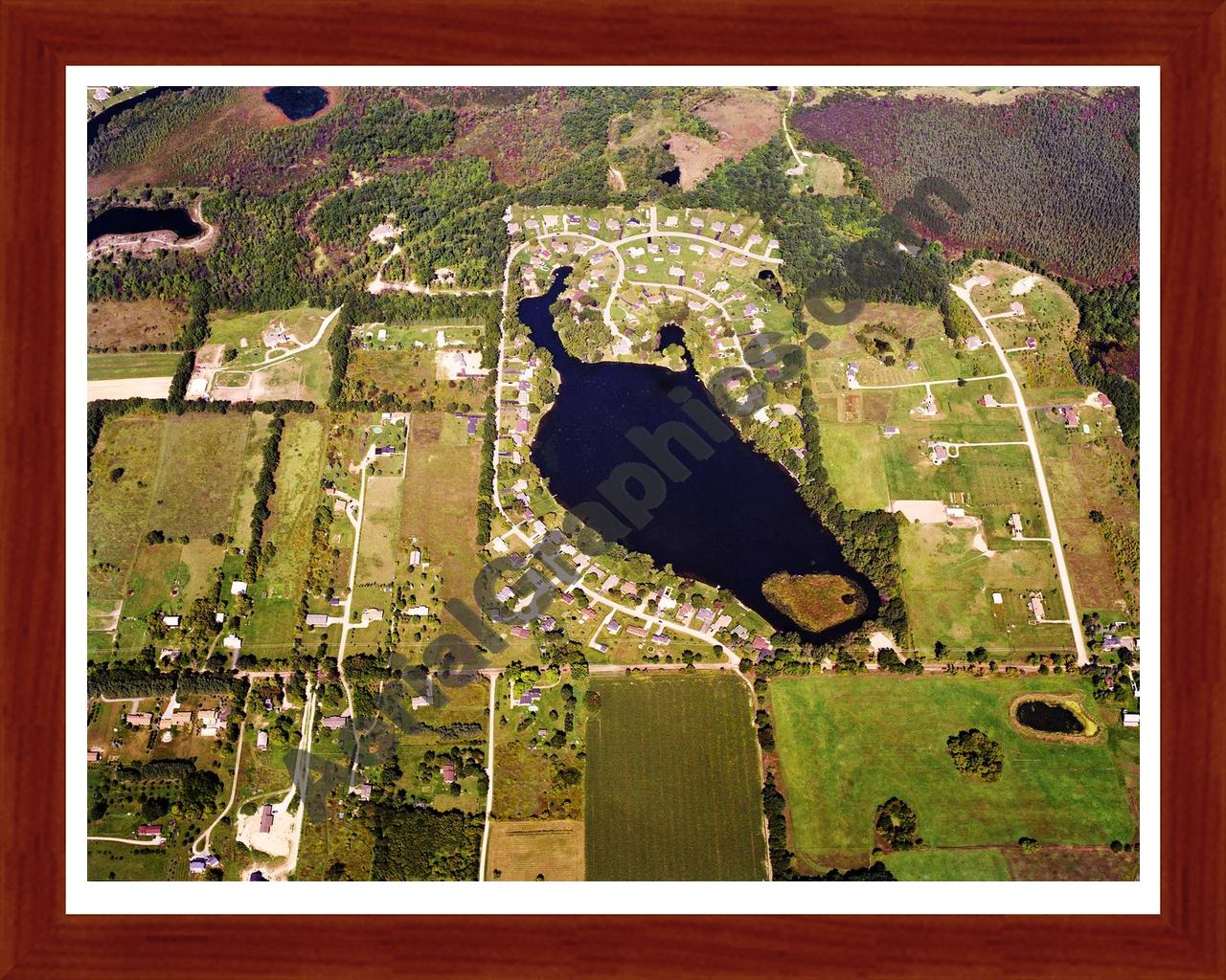 Aerial image of [1225] Lake Ona in Oakland, MI with Cherry Wood frame