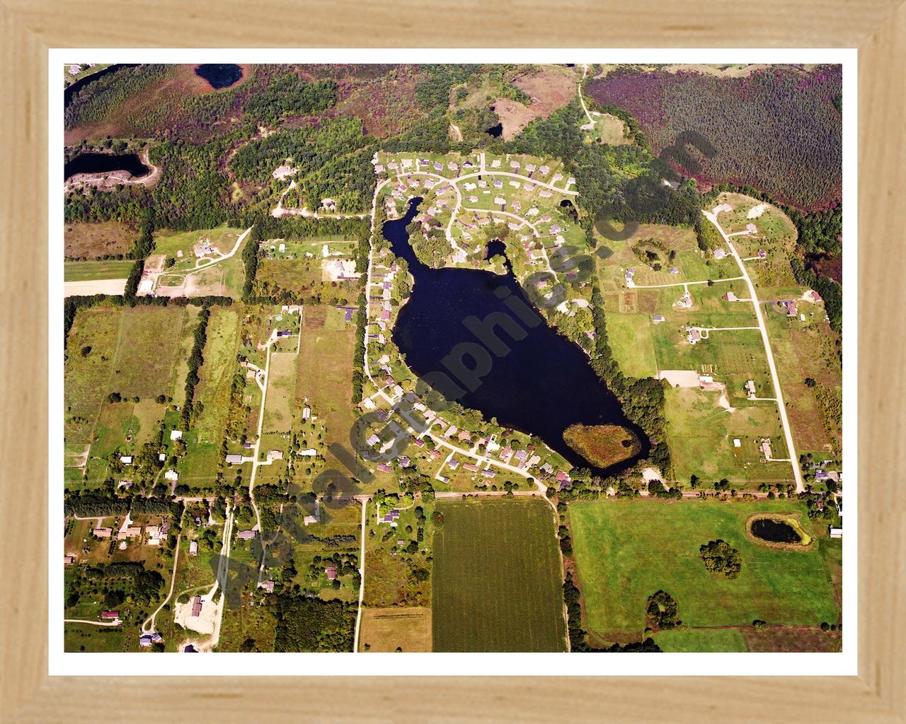 Aerial image of [1225] Lake Ona in Oakland, MI with Natural Wood frame