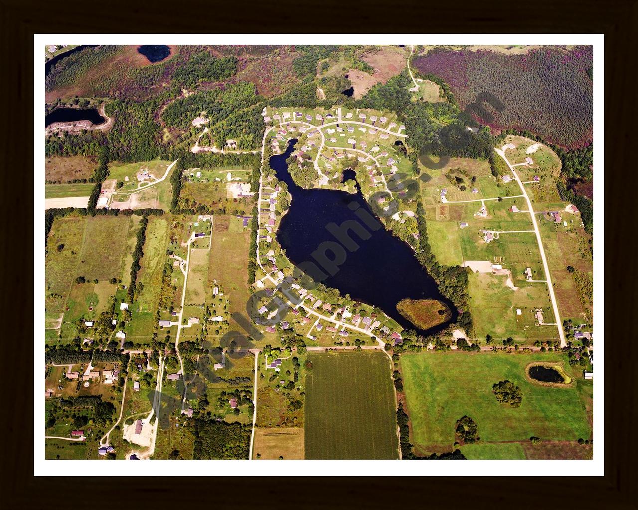 Aerial image of [1225] Lake Ona in Oakland, MI with Black Wood frame