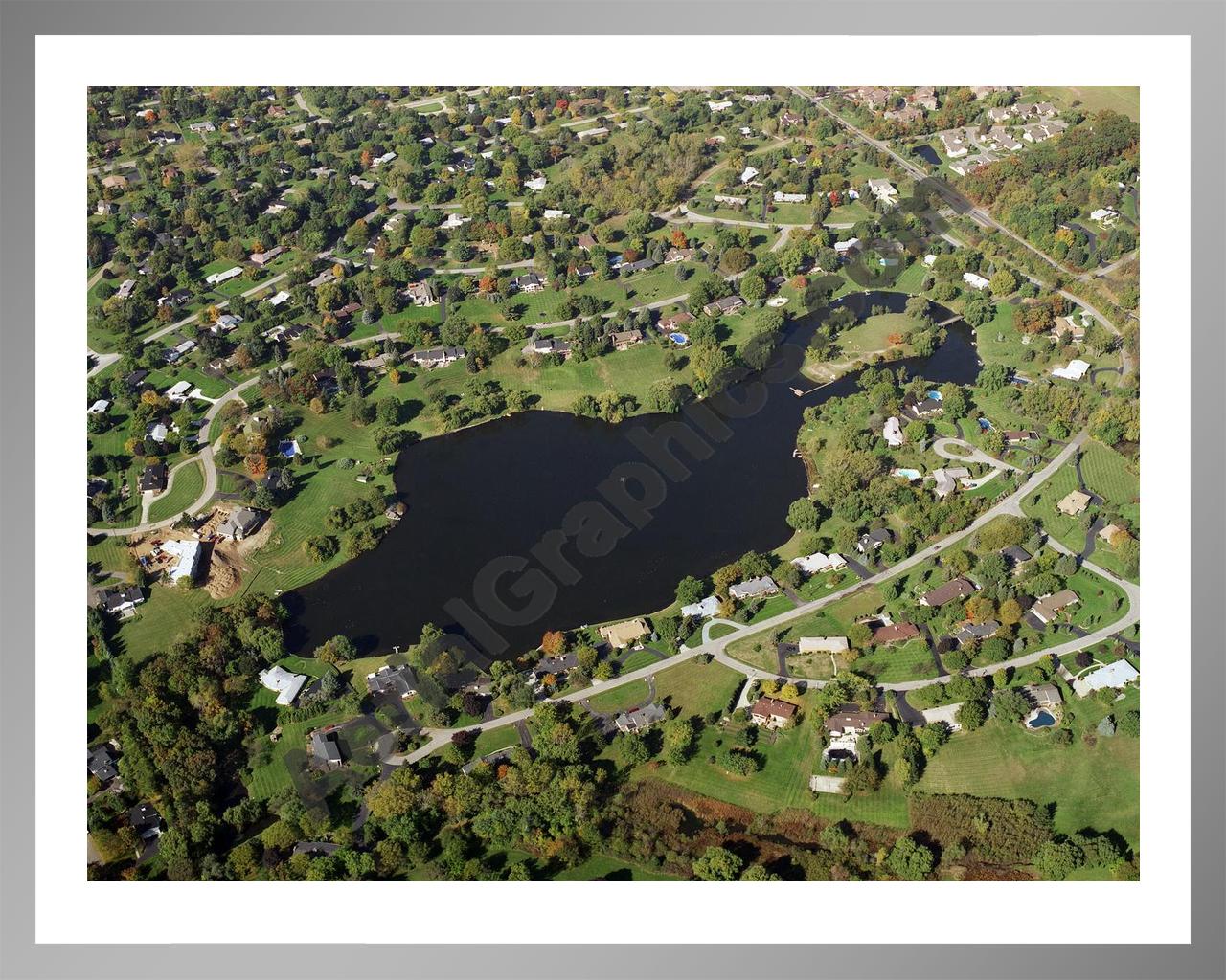 Aerial image of [1226] Meadow Lake in Oakland, MI with Silver Metal frame