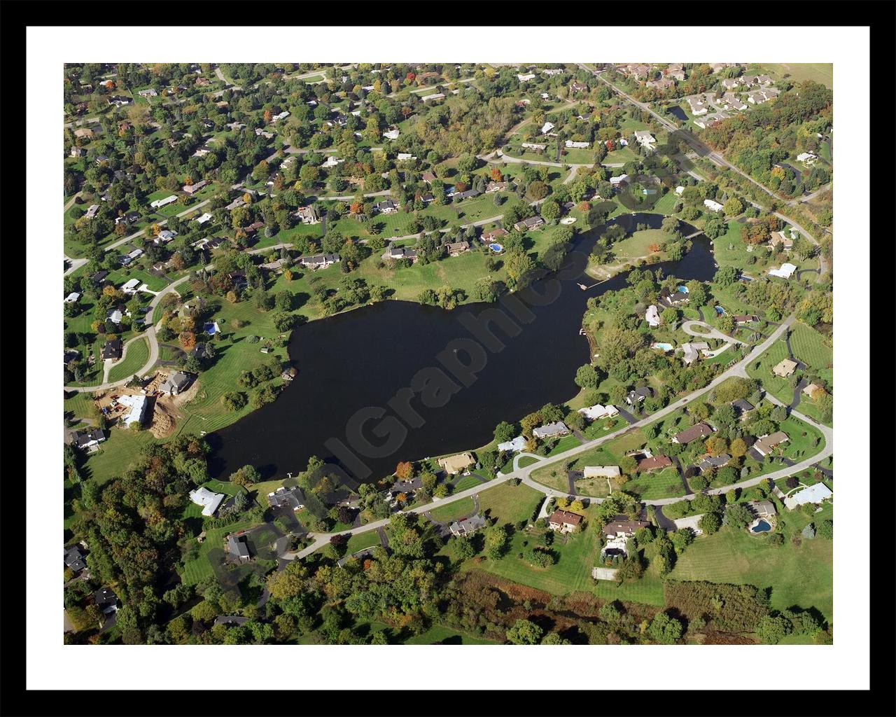 Aerial image of [1226] Meadow Lake in Oakland, MI with Black Metal frame