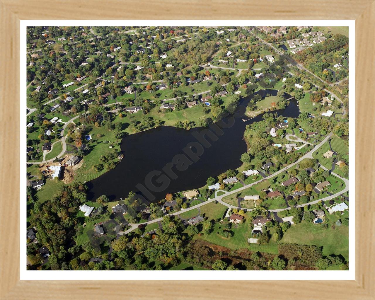 Aerial image of [1226] Meadow Lake in Oakland, MI with Natural Wood frame