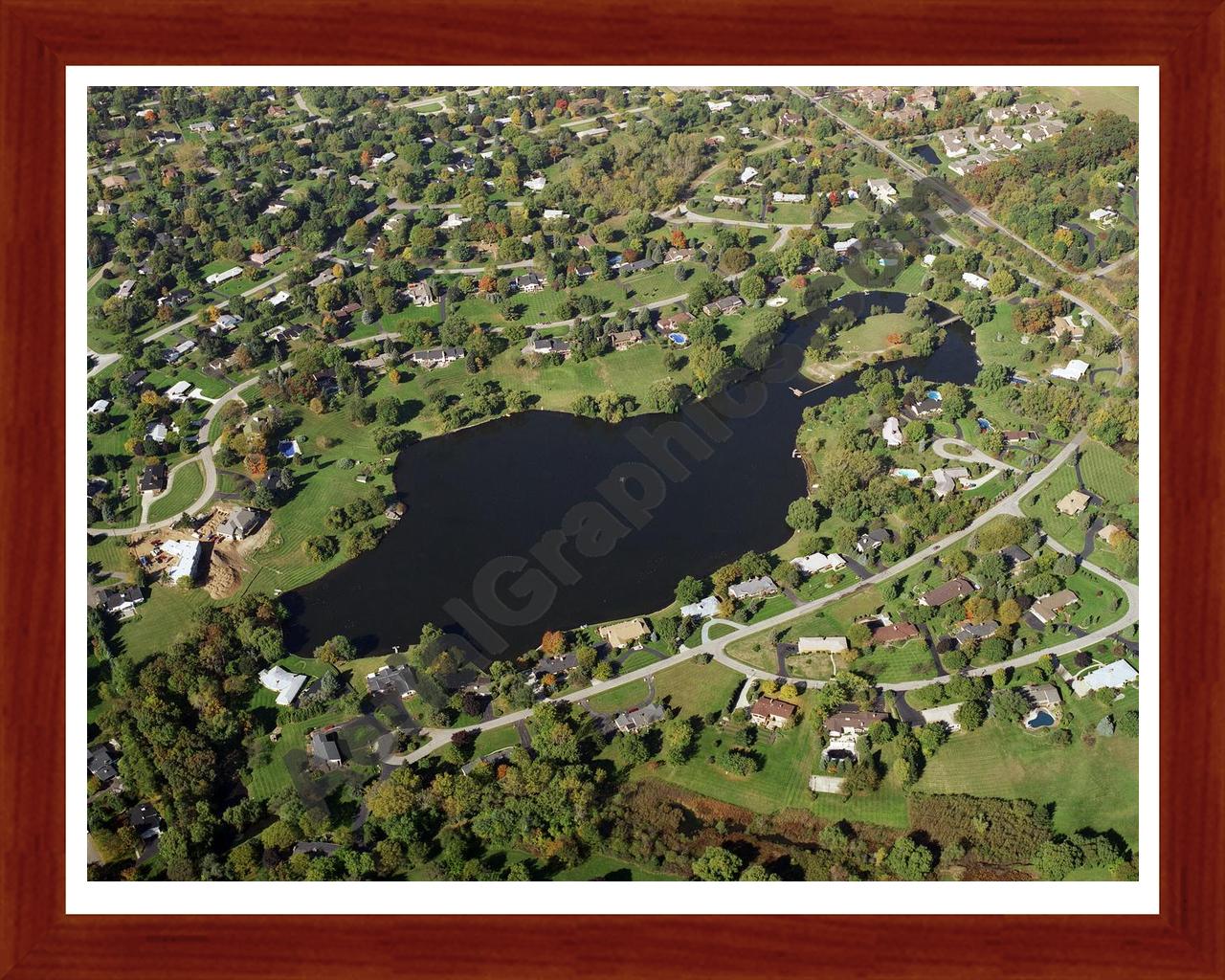 Aerial image of [1226] Meadow Lake in Oakland, MI with Cherry Wood frame