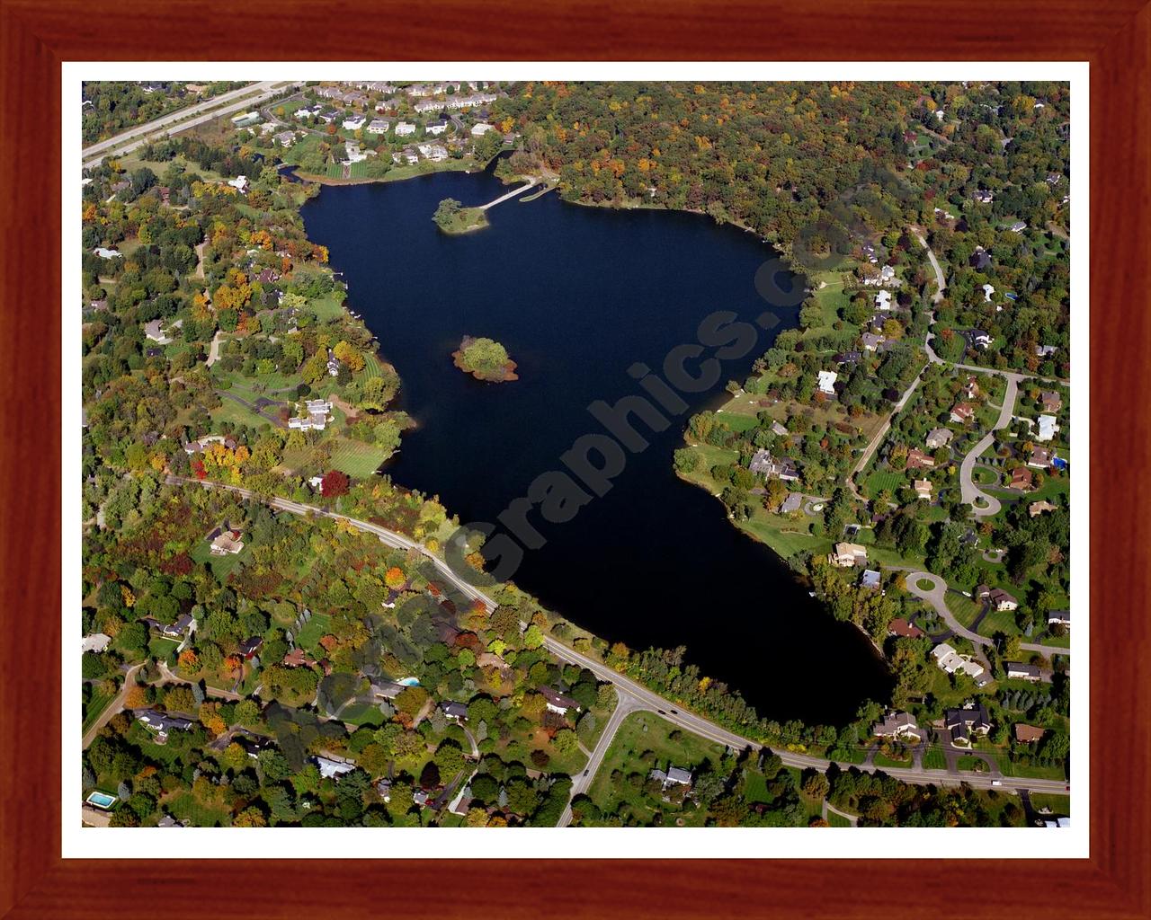 Aerial image of [1227] Gilbert Lake in Oakland, MI with Cherry Wood frame