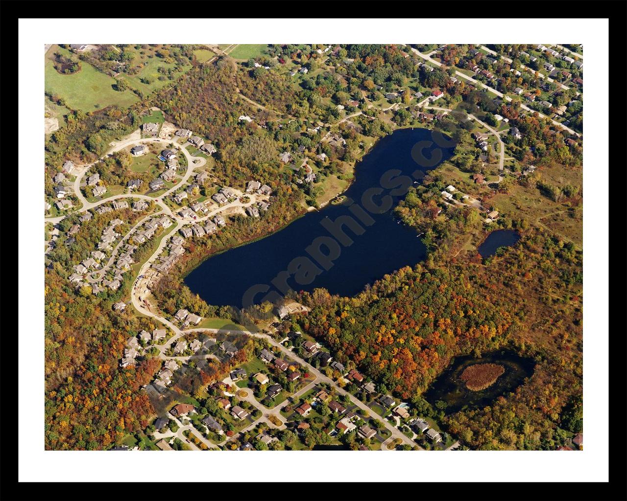 Aerial image of [1234] Morris Lake in Oakland, MI with Black Metal frame