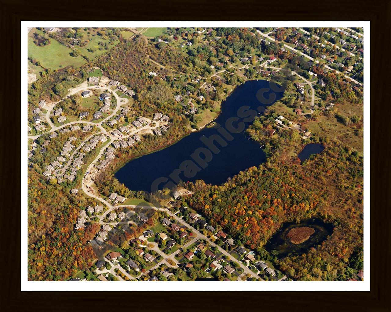 Aerial image of [1234] Morris Lake in Oakland, MI with Black Wood frame