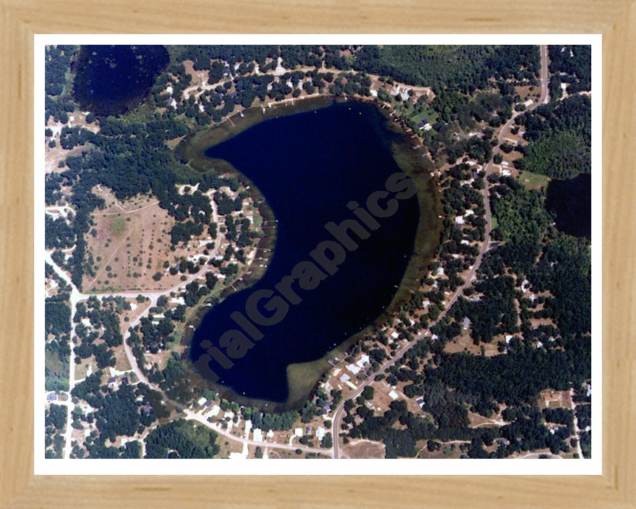 Aerial image of [123] Bush Lake in Ogemaw, MI with Natural Wood frame