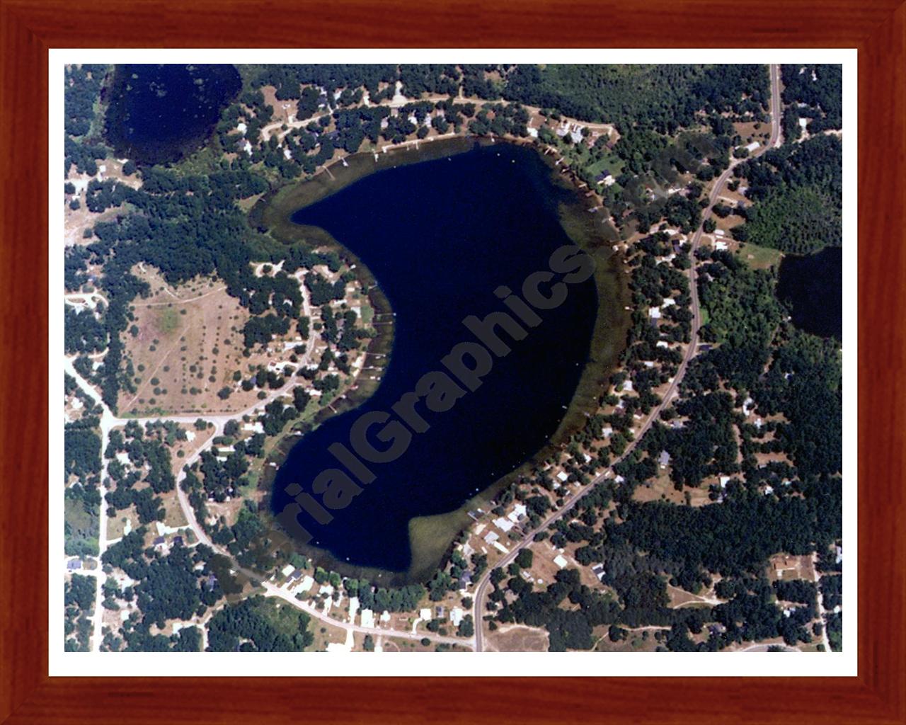 Aerial image of [123] Bush Lake in Ogemaw, MI with Cherry Wood frame