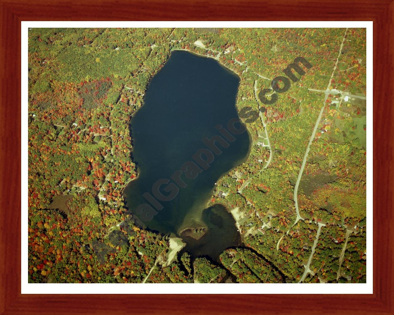 Aerial image of [1266] Arnold Lake (Fall) in Clare, MI with Cherry Wood frame