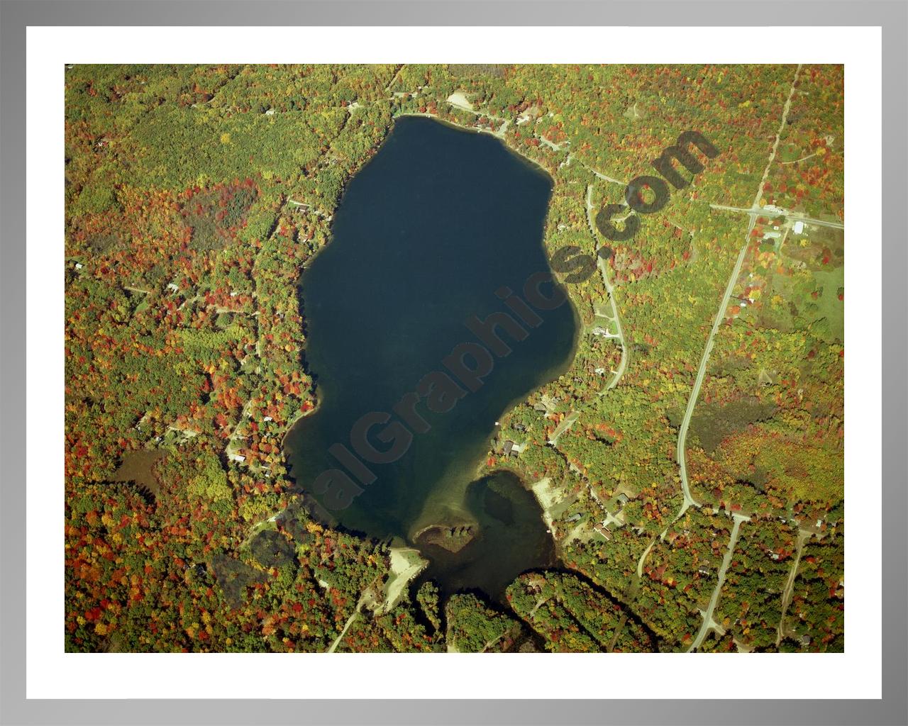 Aerial image of [1266] Arnold Lake (Fall) in Clare, MI with Silver Metal frame