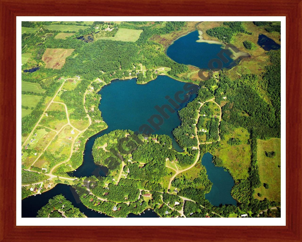 Aerial image of [1288] Mirror Lake in Jackson, MI with Cherry Wood frame