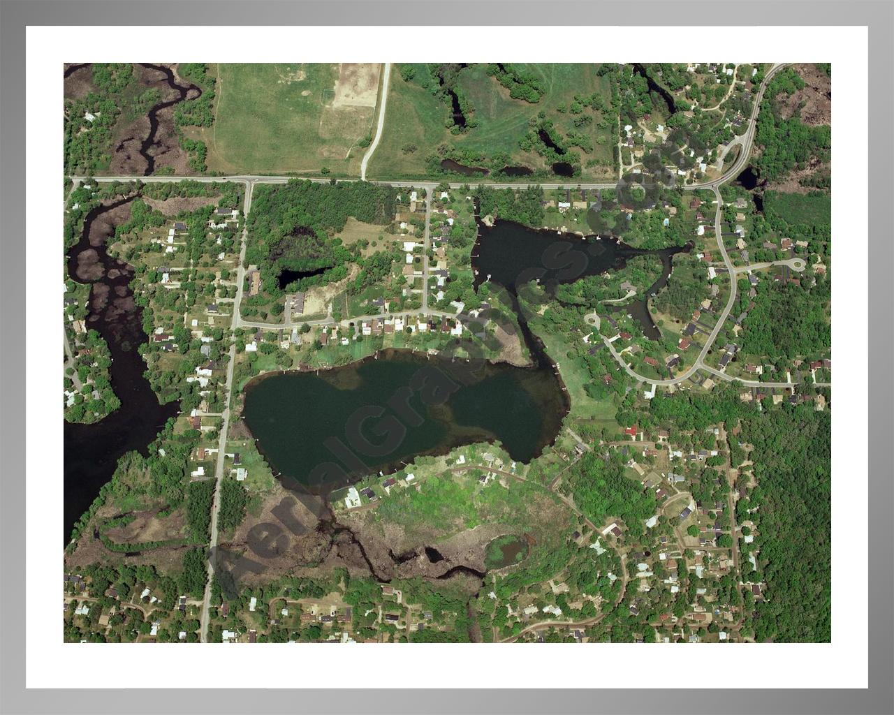 Aerial image of [133] Carroll Lake in Oakland, MI with Silver Metal frame