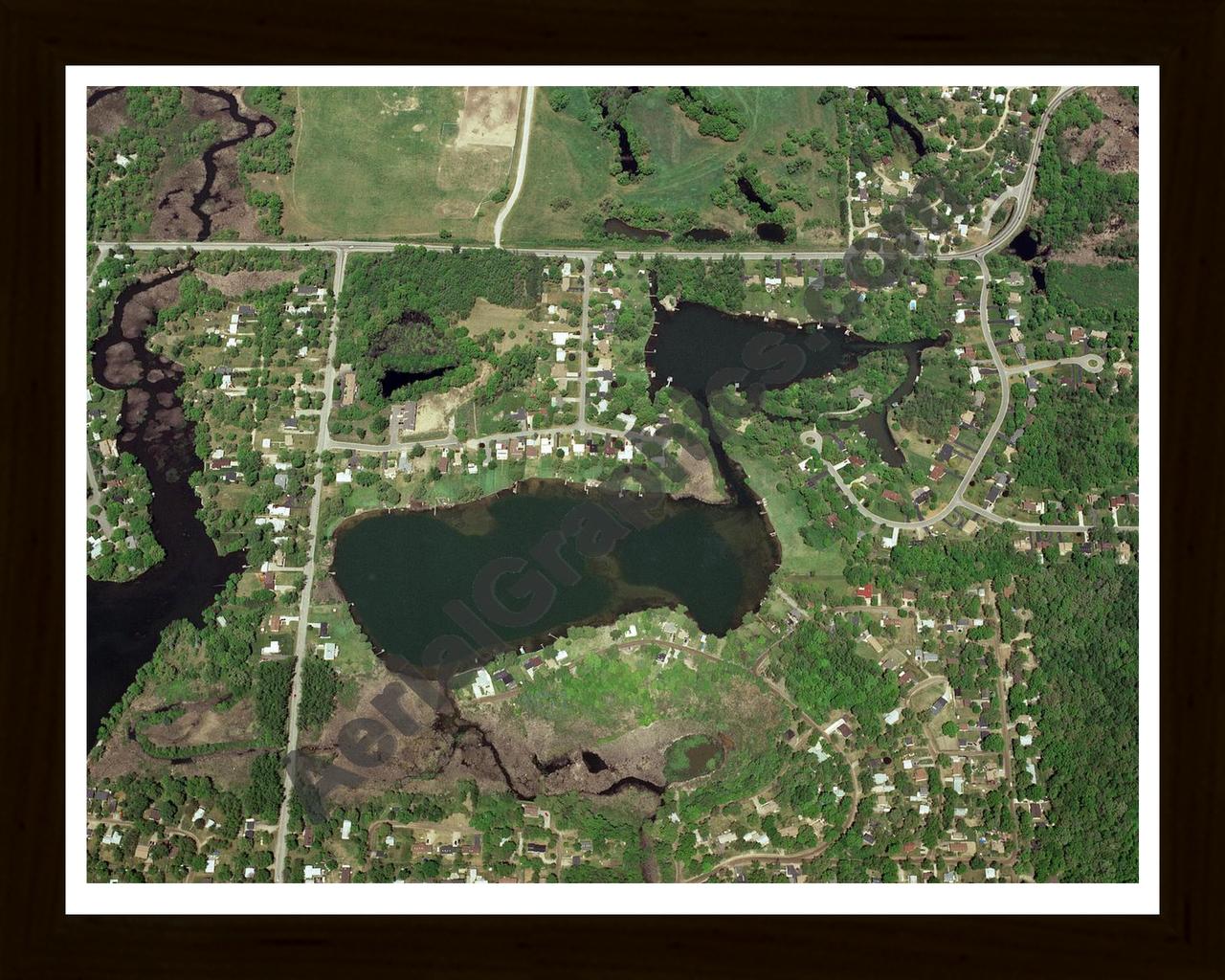 Aerial image of [133] Carroll Lake in Oakland, MI with Black Wood frame