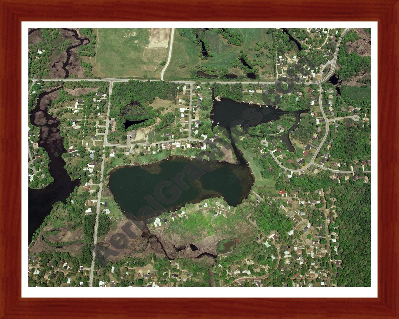 Aerial image of [133] Carroll Lake in Oakland, MI with Cherry Wood frame