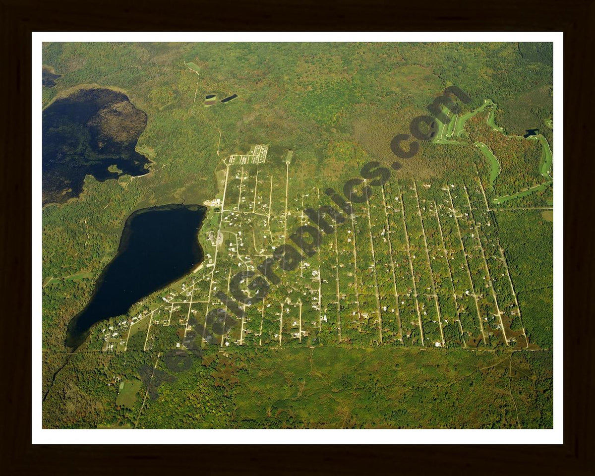Aerial image of [1385] Badger Lake in Alcona, MI with Black Wood frame