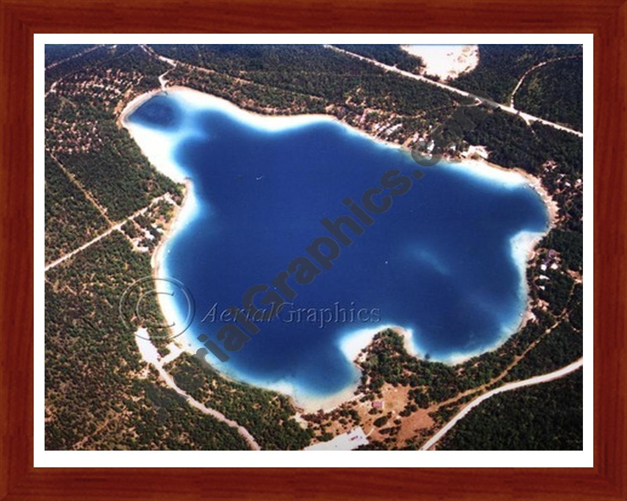 Aerial image of [1424] Clear Lake in Montmorency, MI with Cherry Wood frame