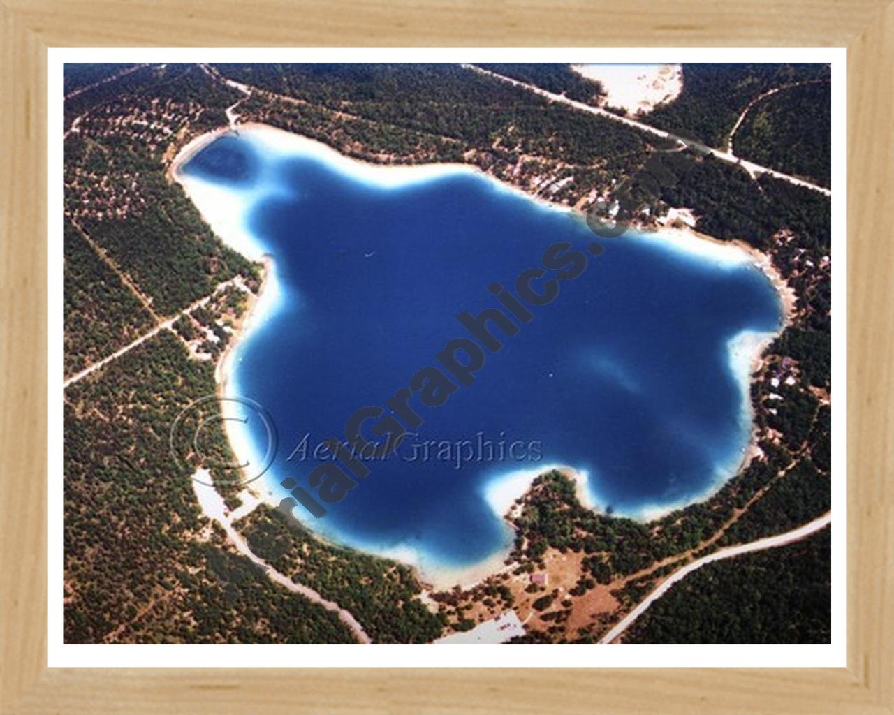 Aerial image of [1424] Clear Lake in Montmorency, MI with Natural Wood frame