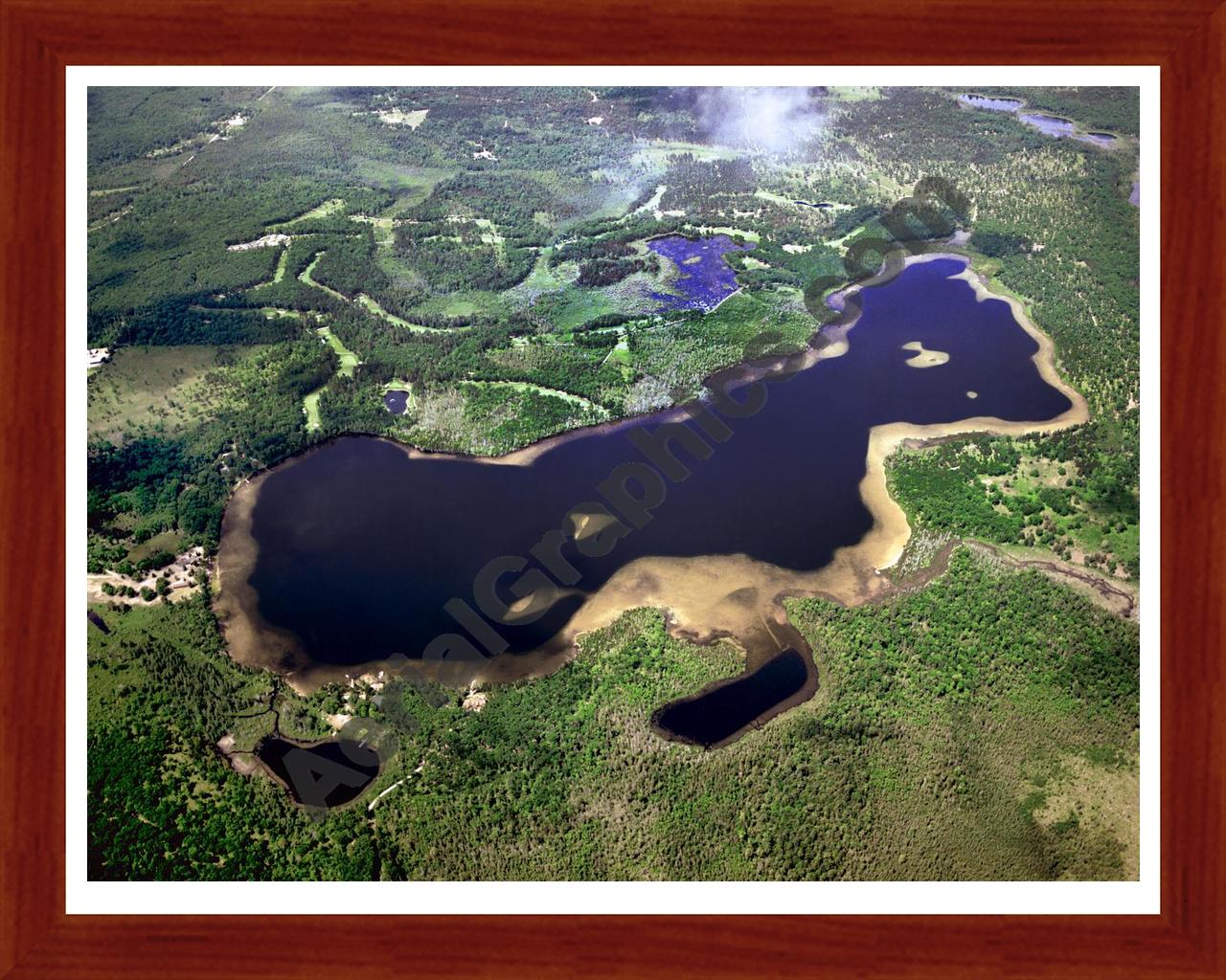 Aerial image of [1425] Valentine Lake in Montmorency, MI with Cherry Wood frame