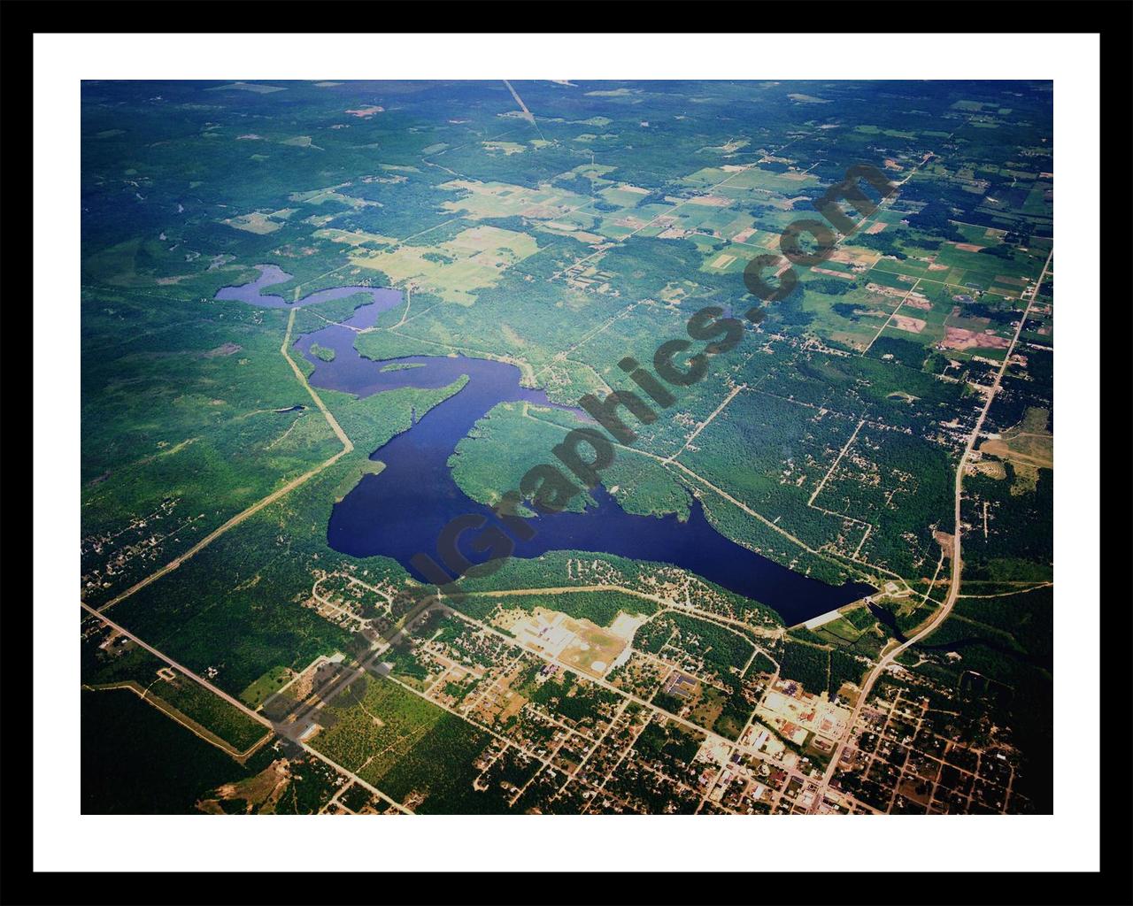 Aerial image of [1429] Mio Dam Pond in Oscoda, MI with Black Metal frame