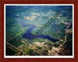 Aerial image of [1429] Mio Dam Pond in Oscoda, MI with Cherry Wood frame