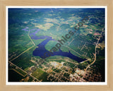 Aerial image of [1429] Mio Dam Pond in Oscoda, MI with Natural Wood frame