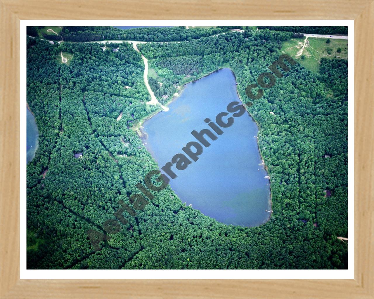 Aerial image of [1434] Martin Lake in Otsego, MI with Natural Wood frame