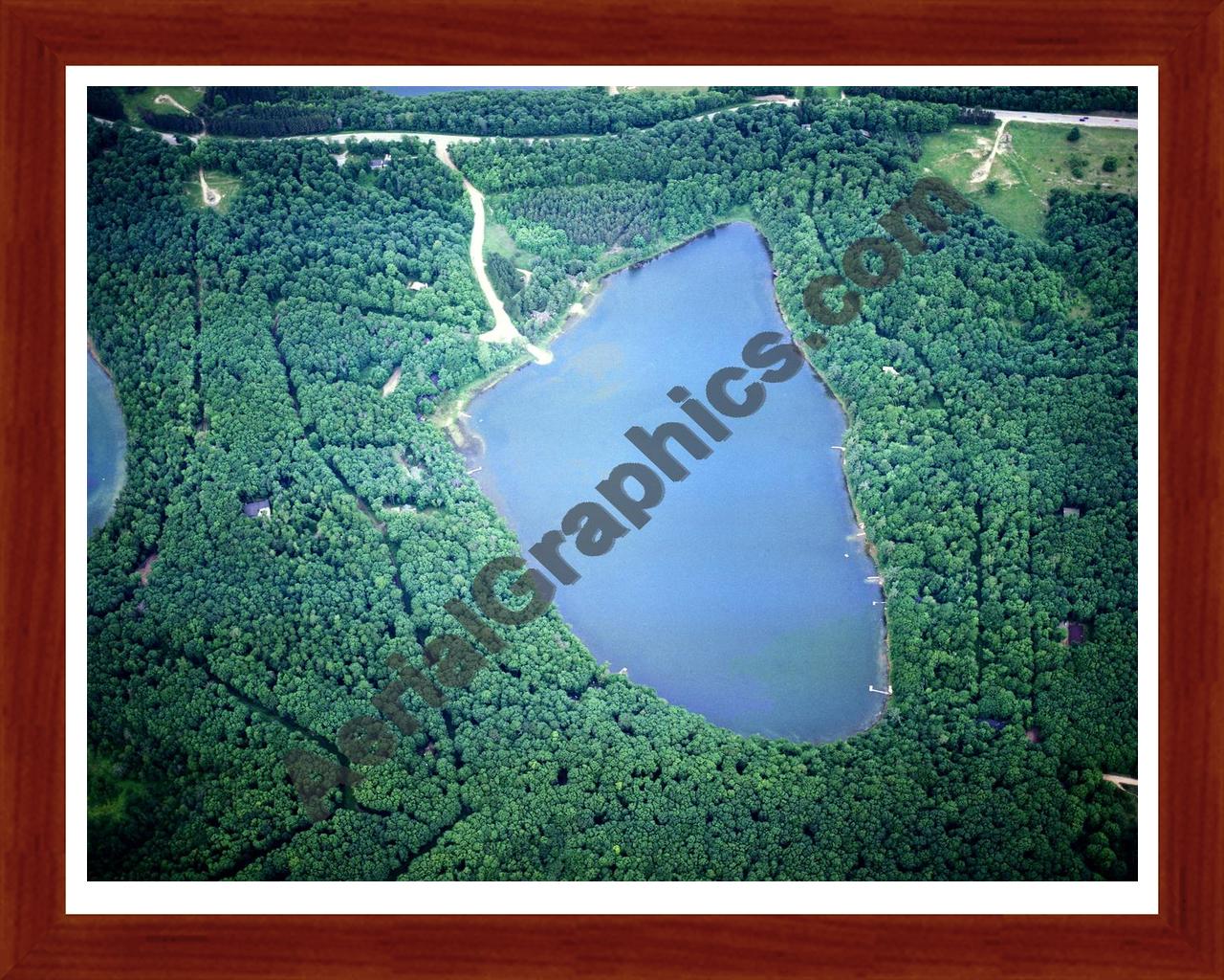 Aerial image of [1434] Martin Lake in Otsego, MI with Cherry Wood frame