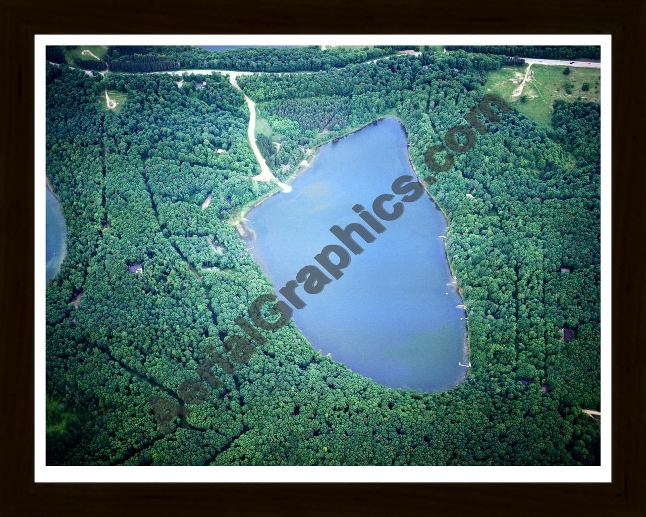 Aerial image of [1434] Martin Lake in Otsego, MI with Black Wood frame