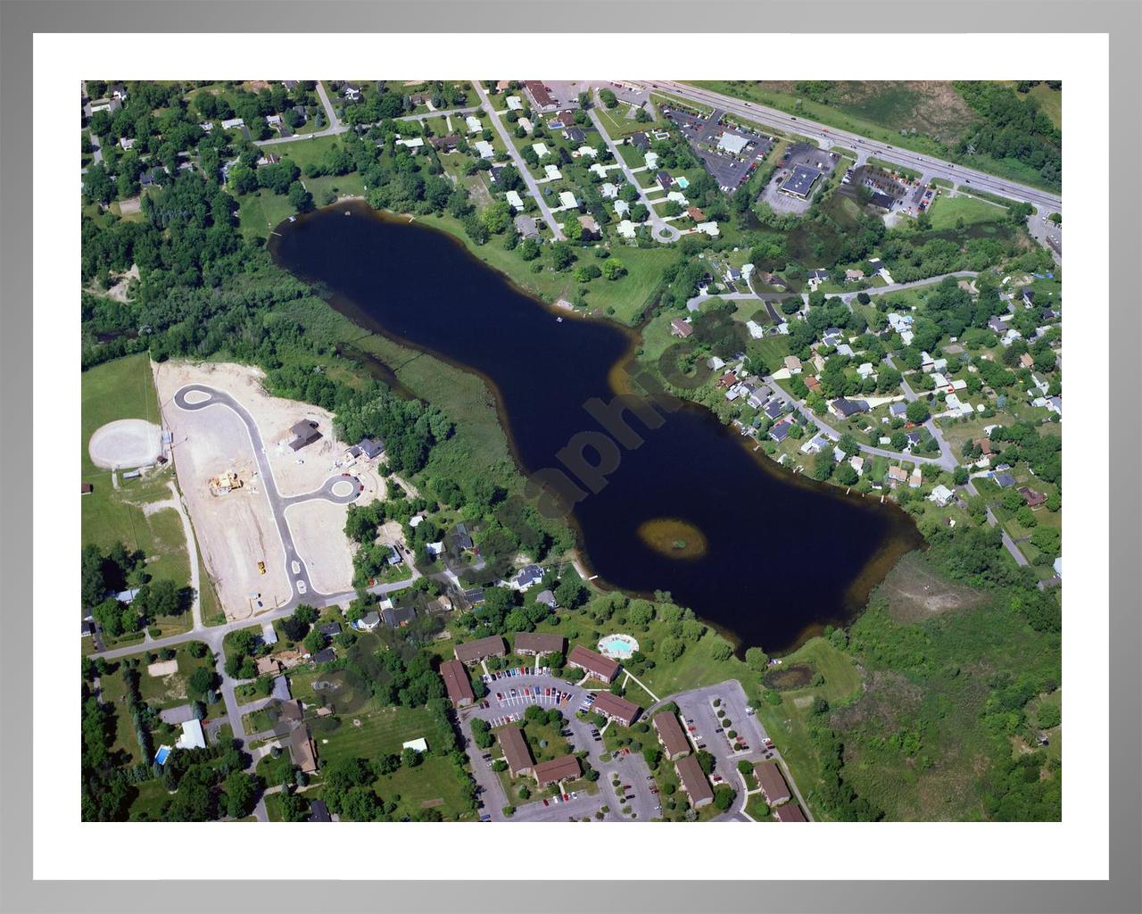 Aerial image of [1444] Geneva Lake in Oakland, MI with Silver Metal frame