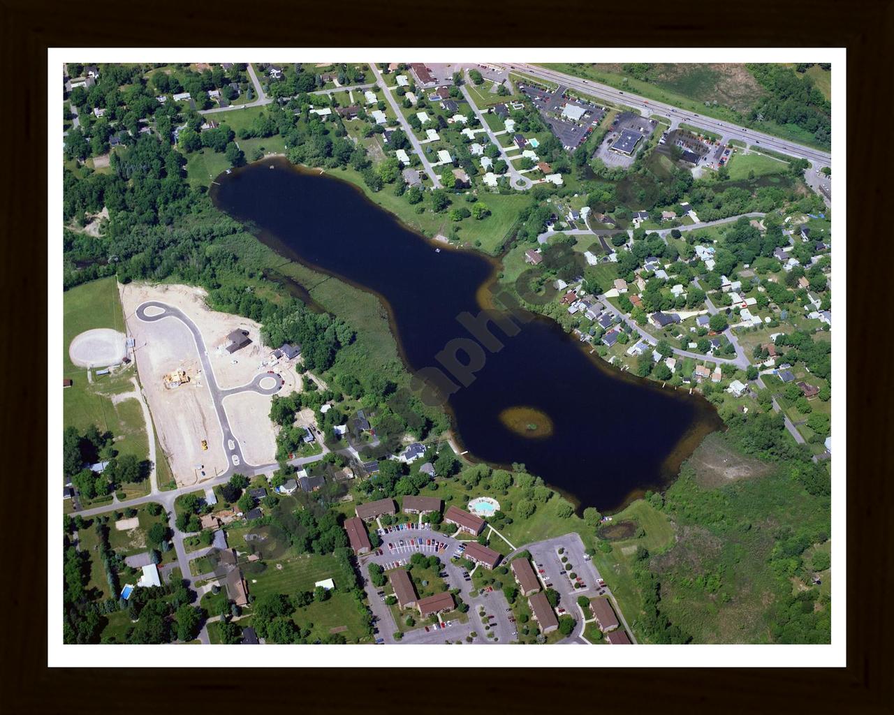 Aerial image of [1444] Geneva Lake in Oakland, MI with Black Wood frame