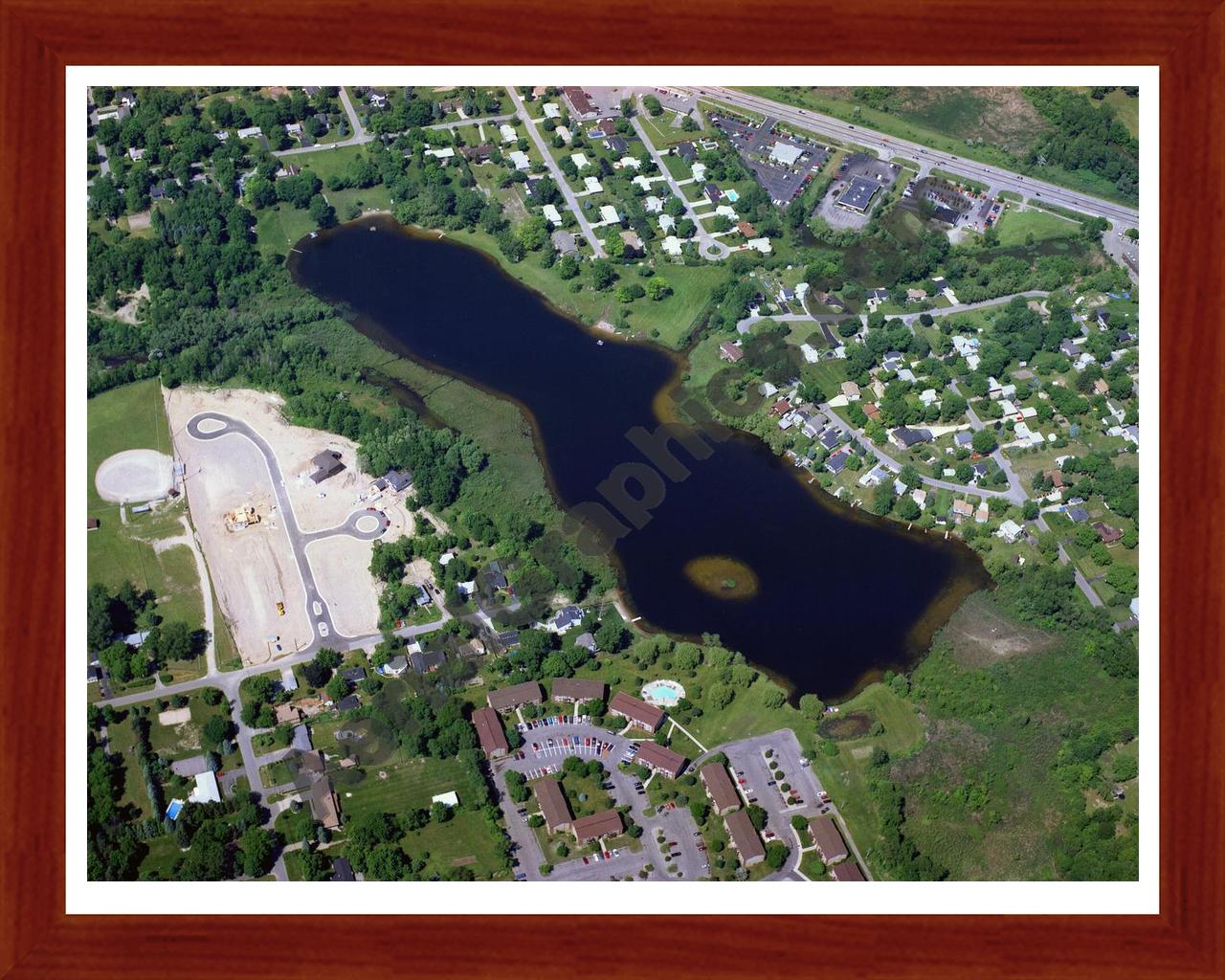 Aerial image of [1444] Geneva Lake in Oakland, MI with Cherry Wood frame