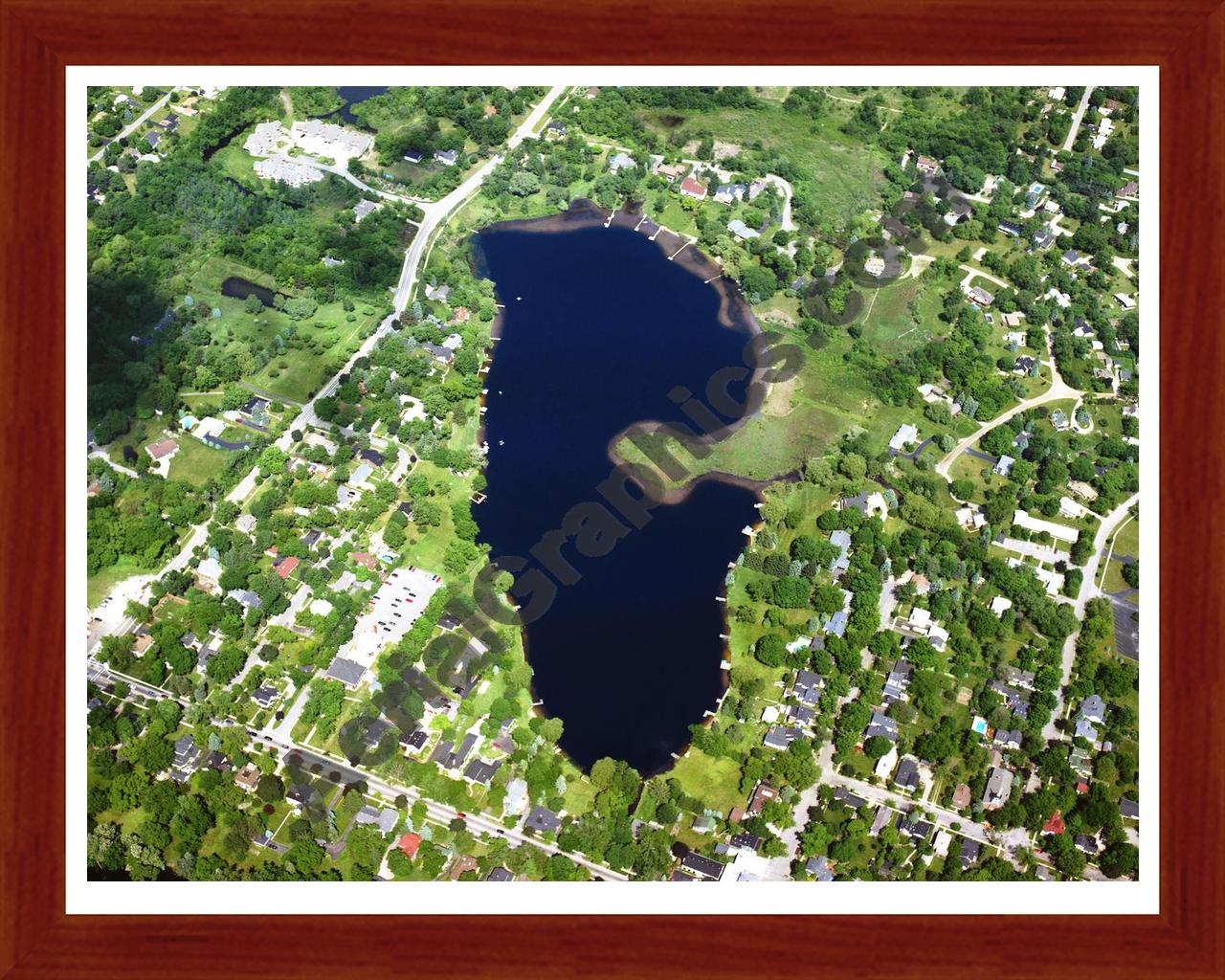 Aerial image of [1445] Parke Lake in Oakland, MI with Cherry Wood frame