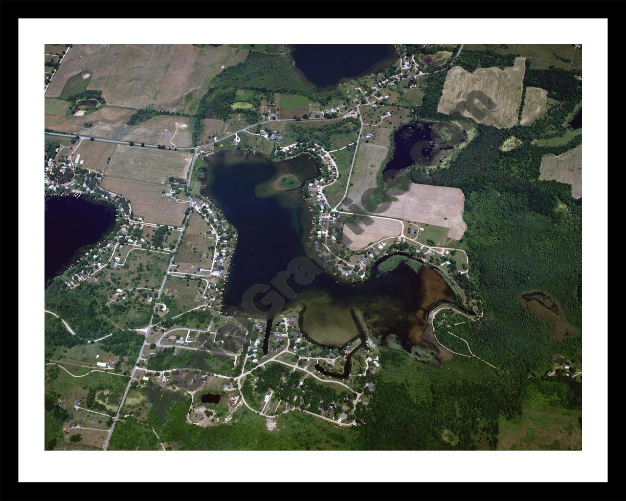 Aerial image of [1479] Dewey Lake in Lenawee, MI with Black Metal frame