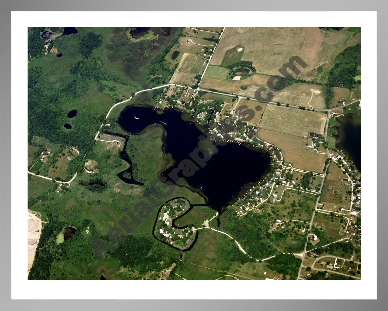 Aerial image of [1480] Deep Lake in Lenawee, MI with Silver Metal frame